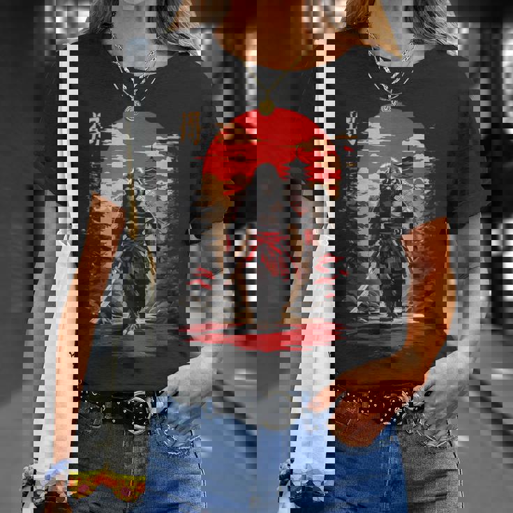 サムライビッグフット 日本のヴィンテージデザイン 面白い浮世絵アート Tシャツ 彼女への贈り物