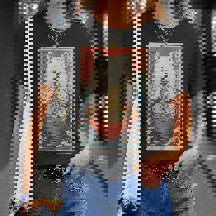 サモエド 食べる ラーメン カワイイ アニメ 犬好き Tシャツ 彼女への贈り物