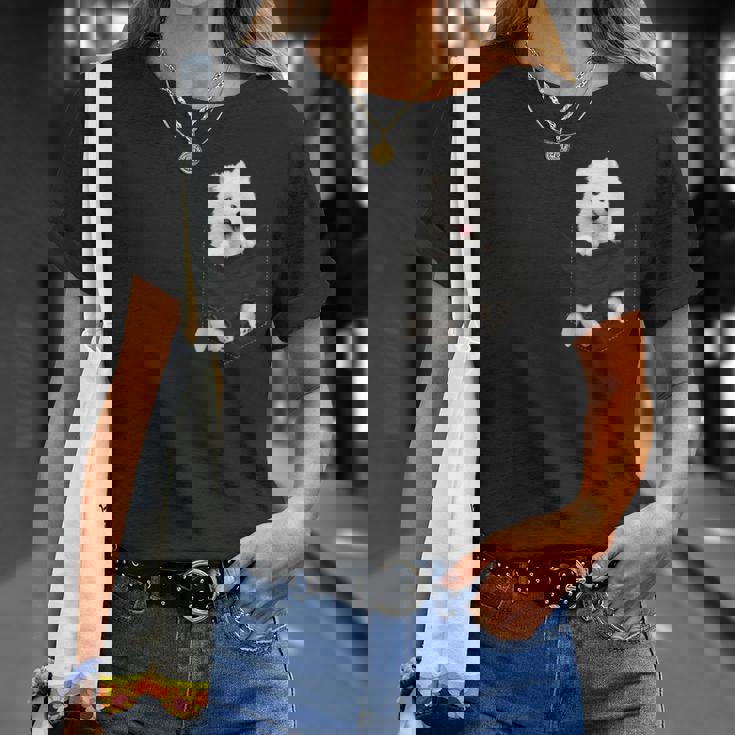 サモエド愛好家のための面白いサモエドをポケットに入れました Tシャツ 彼女への贈り物