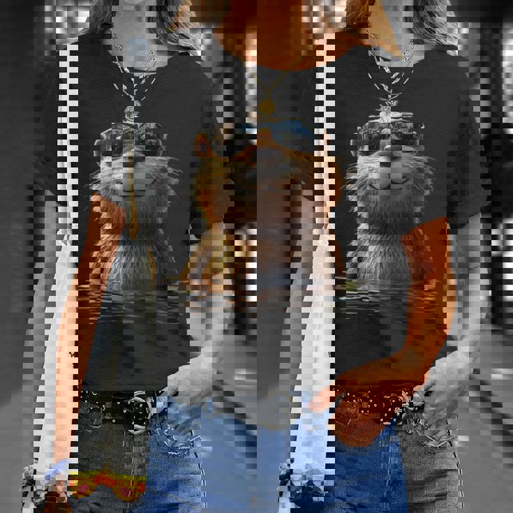 サングラスをかけたビーバー げっ歯類が大好き かわいいビーバー Tシャツ 彼女への贈り物