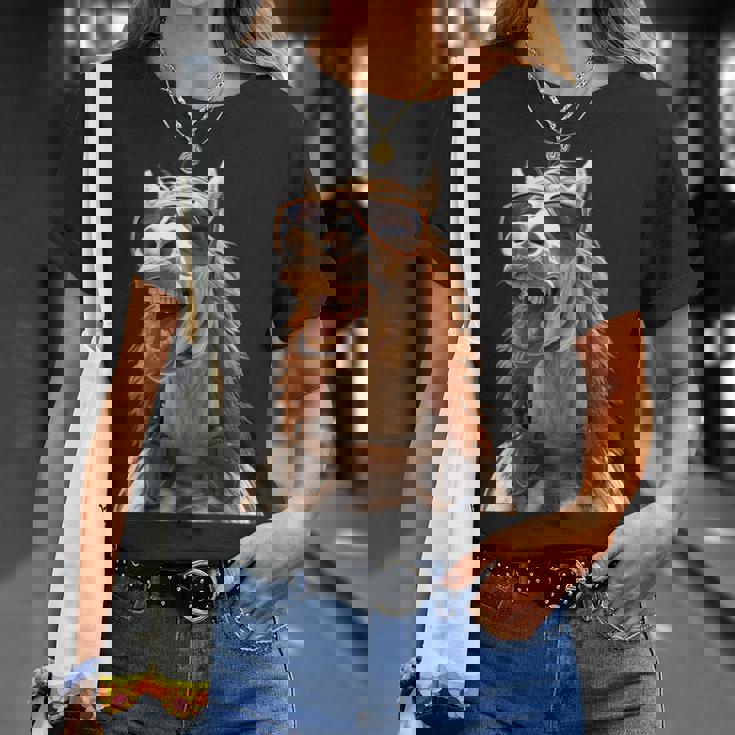 サングラスをかけた馬 馬の女の子 ライダー 甘い馬 Tシャツ 彼女への贈り物