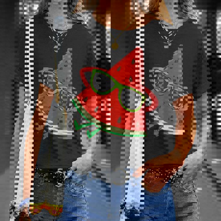 サングラス面白いスイカとスイカの夏のメロン Tシャツ 彼女への贈り物