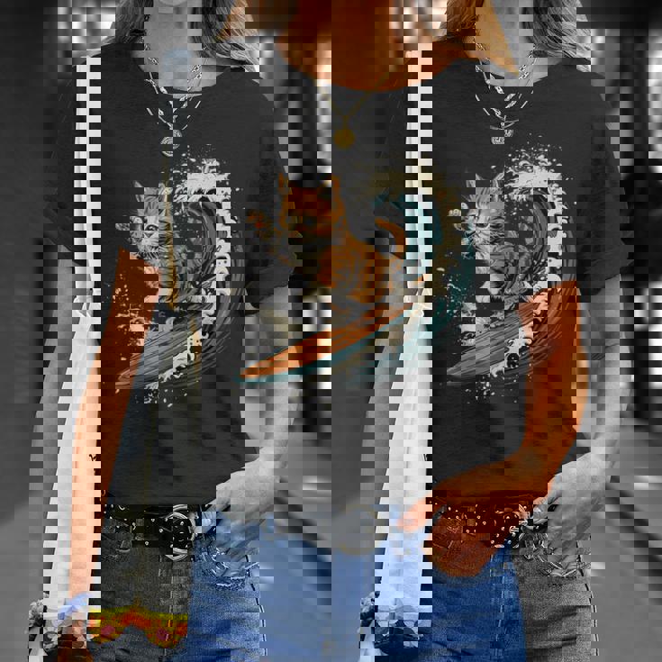 サーファー猫 サーフィン Tシャツ 彼女への贈り物