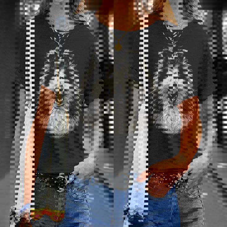 シェットランド・シープドッグ犬シェルティの顔のグラフィック アート デザイン Tシャツ 彼女への贈り物