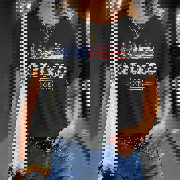 シカゴ 7月4日 アメリカ国旗 愛国的お土産 Tシャツ 彼女への贈り物