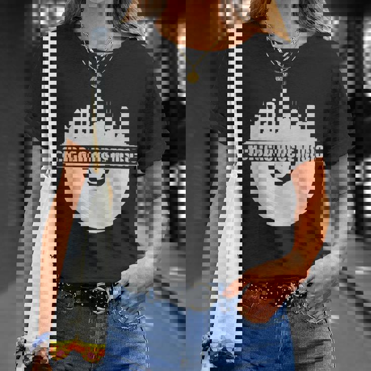 シカゴハウスミュージックシカゴスカイライン Edm Dj シカゴハウス Tシャツ 彼女への贈り物