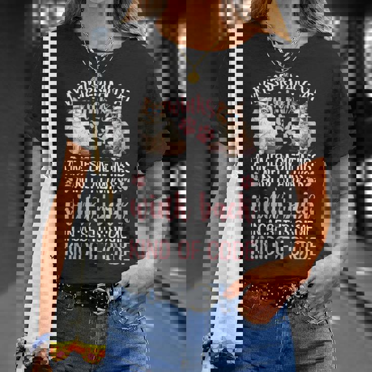 シベリアの森の猫猫の愛を言う面白い猫 Tシャツ 彼女への贈り物