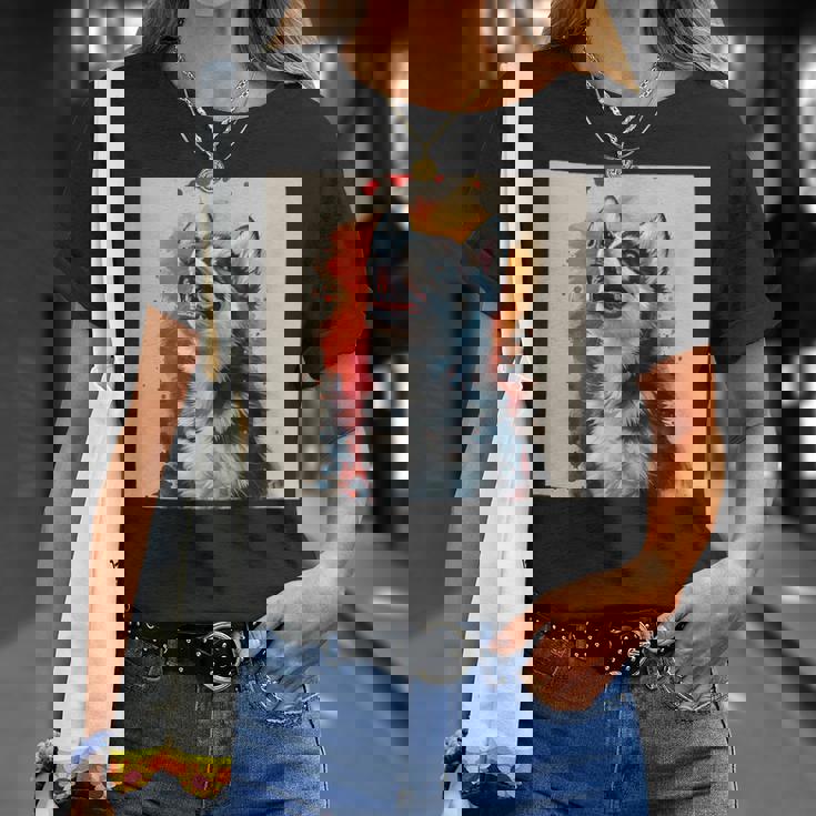 シベリアンハスキー子犬の笑いグラフィック。 Tシャツ 彼女への贈り物