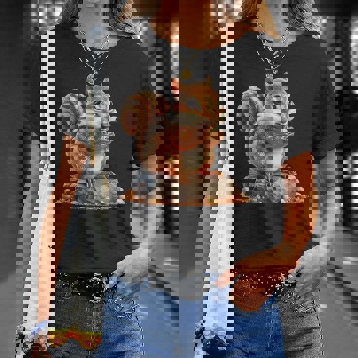 シマリス 森林 動物 木 リス 水彩 Tシャツ 彼女への贈り物