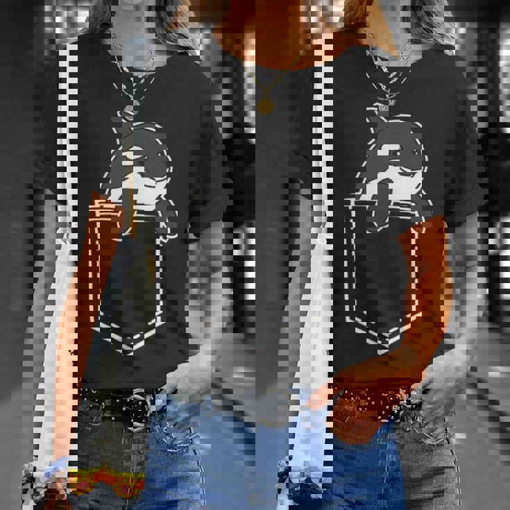 シャチポケット おもしろシャチ シャチ 海の動物 Tシャツ 彼女への贈り物