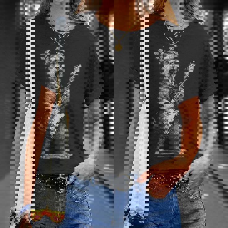 シュナウザー ギターを弾く ロックミュージック 犬好き Tシャツ 彼女への贈り物