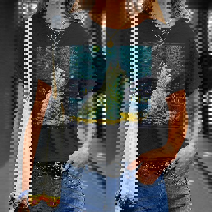 シュールレアリズム 星月夜 ウェスティ 犬 Tシャツ 彼女への贈り物