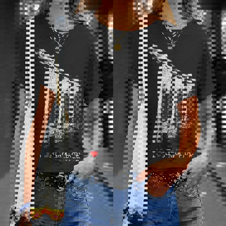 シンガポール マリーナベイ ヴィンテージ スカイライン アジア アイラブシンガポール I Loveingapore Tシャツ 彼女への贈り物