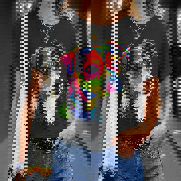 ジャック・ラッセル・テリア ブライトカラー ポップアート 愛犬家 Tシャツ 彼女への贈り物