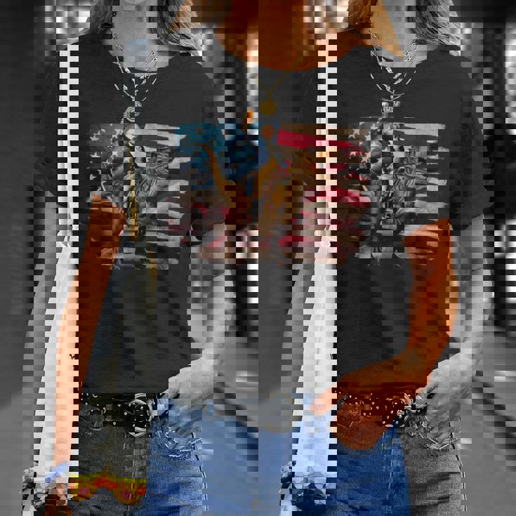 ジョージ・ワシントン ライディング A ダイナソー 面白い 4Th Of July デザイン Tシャツ 彼女への贈り物