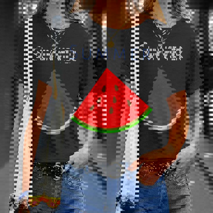 スイカ 1ピース・夏【 サマータイム 】リゾート・夏 大好き／面白 イラスト Tシャツ 彼女への贈り物