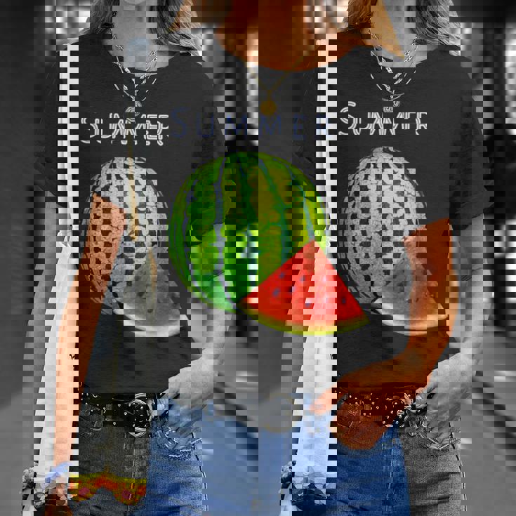 スイカ・夏【 サマータイム 】リゾート・夏 大好き／面白 イラスト Tシャツ 彼女への贈り物