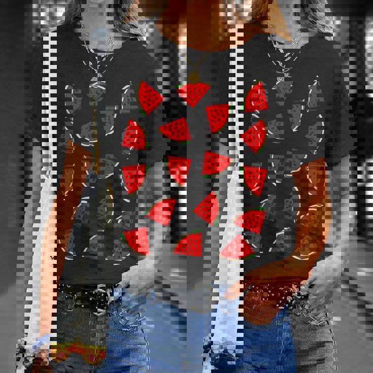 スイカ柄 夏 フルーツ 恋人 フルーツ スライス 種 Tシャツ 彼女への贈り物