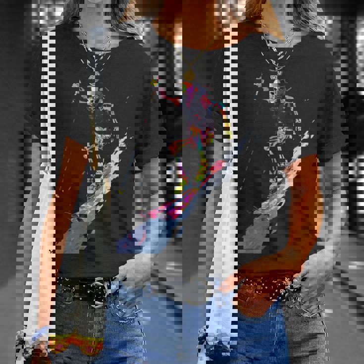 スキー スケルトン スキーヤー ダウンヒル 雪 冬 スキー Tシャツ 彼女への贈り物