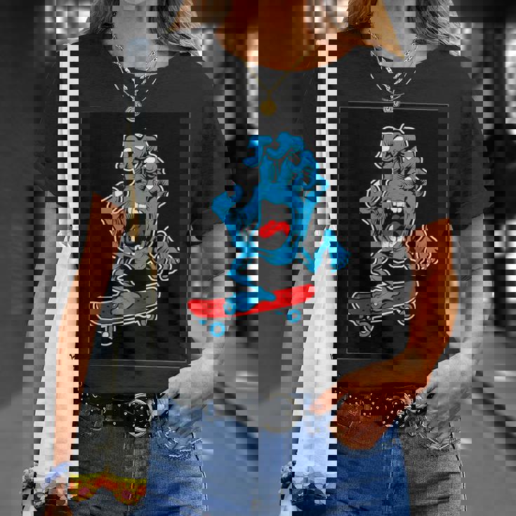 スクリーミング スケートボードハンド Tシャツ 彼女への贈り物