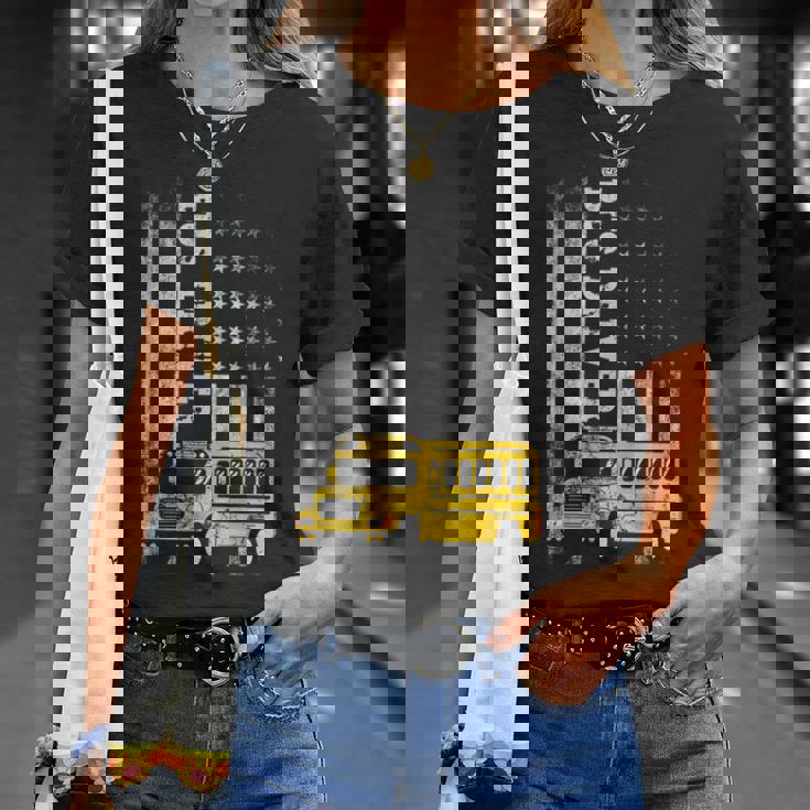 スクールバスドライバー アメリカ国旗 スクールバスドライバー用 Tシャツ 彼女への贈り物