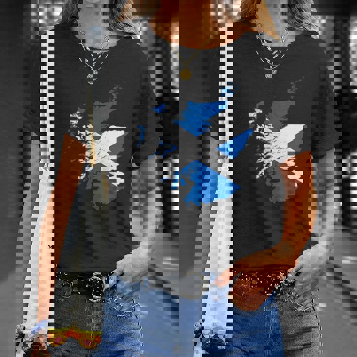 スコットランドの地図と旗の胸のロゴ スコットランドのお土産 Tシャツ 彼女への贈り物