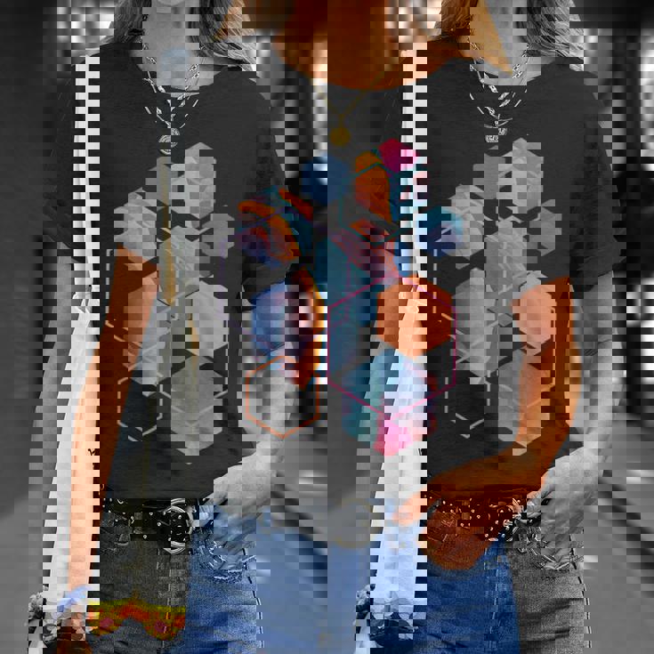 スタイリッシュ ティール オレンジ 六角形 モダン シェイプ マニア Tシャツ 彼女への贈り物