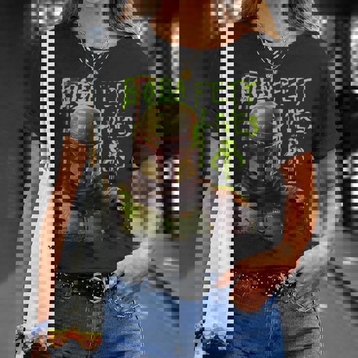 スター・ウォーズ ボバ・フェットの本 ネオン・ボバ・フェット・ライヴズ ポスター Tシャツ 彼女への贈り物