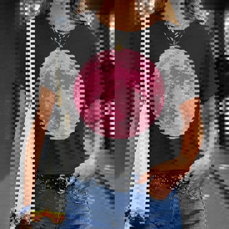 ストロベリームーンデザイン 満月 かわいいピンクムーン Tシャツ 彼女への贈り物