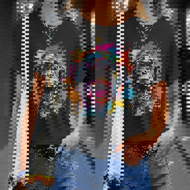 スプラッシュアート チンパンジー 野生動物 動物 好き カラフル Tシャツ 彼女への贈り物