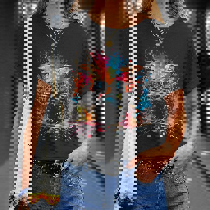 スプラッシュスタイルのドラムドラマードラムドラムのドラム Tシャツ 彼女への贈り物