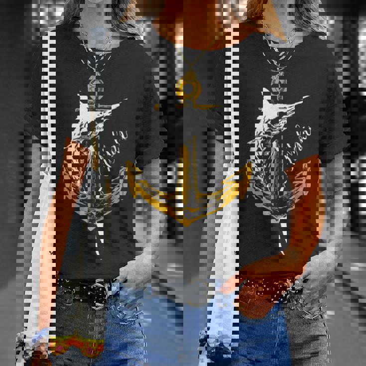 スポーツフィッシング カジキ メカジキ セイルフィッシュ アンカー付き Tシャツ 彼女への贈り物