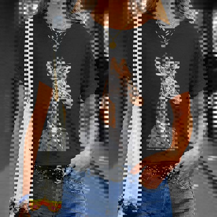 スーツ姿の面白いキリン Tシャツ 彼女への贈り物