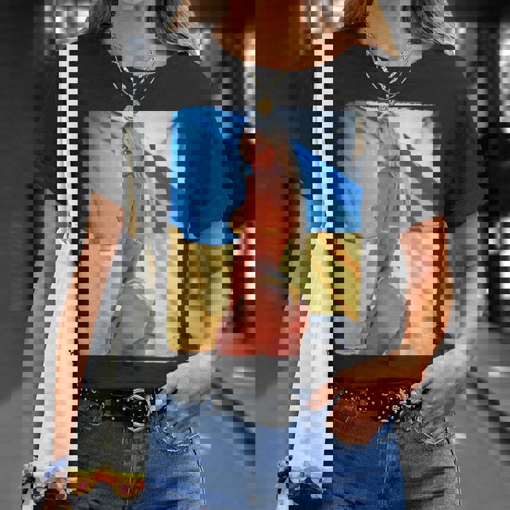 セクシーガールグラフィックtシャツ 「モダンピンナップガール&ウクライナ国旗2」 Tシャツ 彼女への贈り物