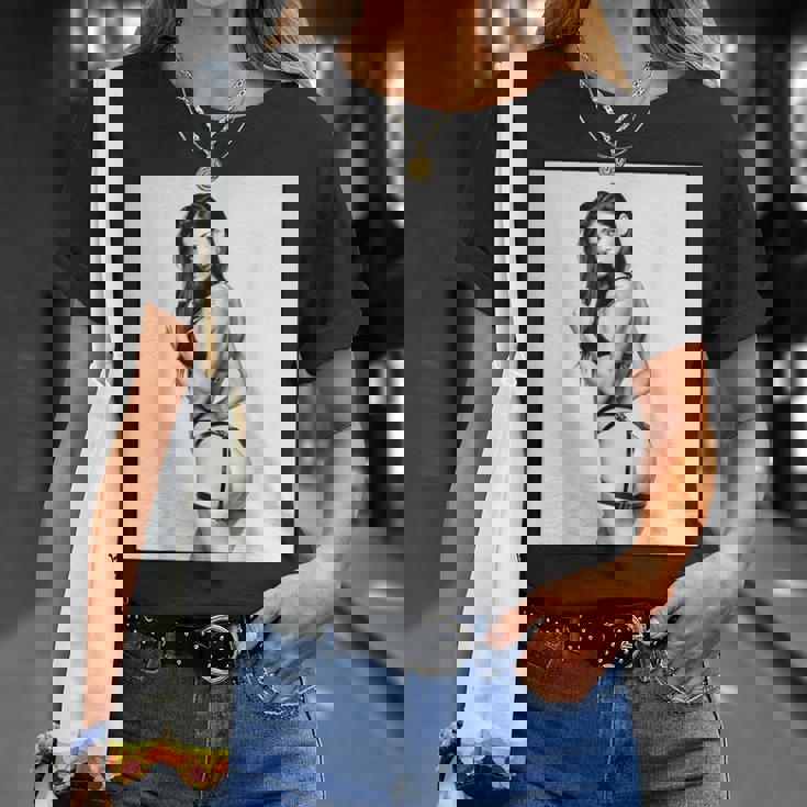 セクシーガールグラフィックtシャツ セクシーブルネットピンナップガール B&W Tシャツ 彼女への贈り物