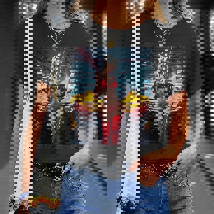 セクシーガールグラフィックtシャツ セクシーブロンドビキニモデル&車 Tシャツ 彼女への贈り物