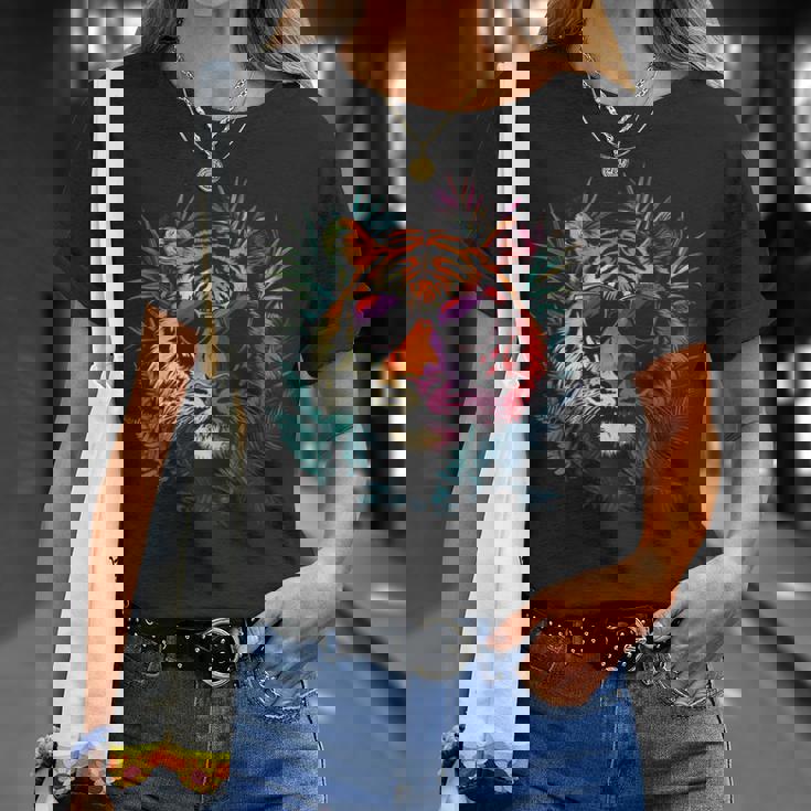 タイガーフェイス 動物好きモチーフ サングラス イラスト 虎 Tシャツ 彼女への贈り物