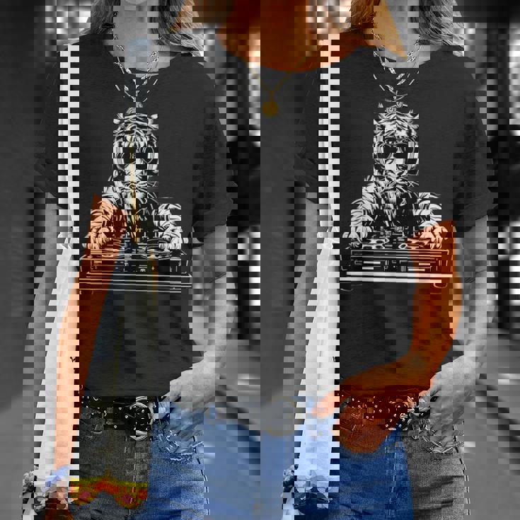 タイガーミュージック Dj テクノダンスクラブ ハウス ターンテーブル Dj タイガー Tシャツ 彼女への贈り物