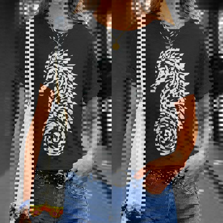 タツノオトシゴ ポリネシア トライバル マオリ柄 ライト Tシャツ 彼女への贈り物