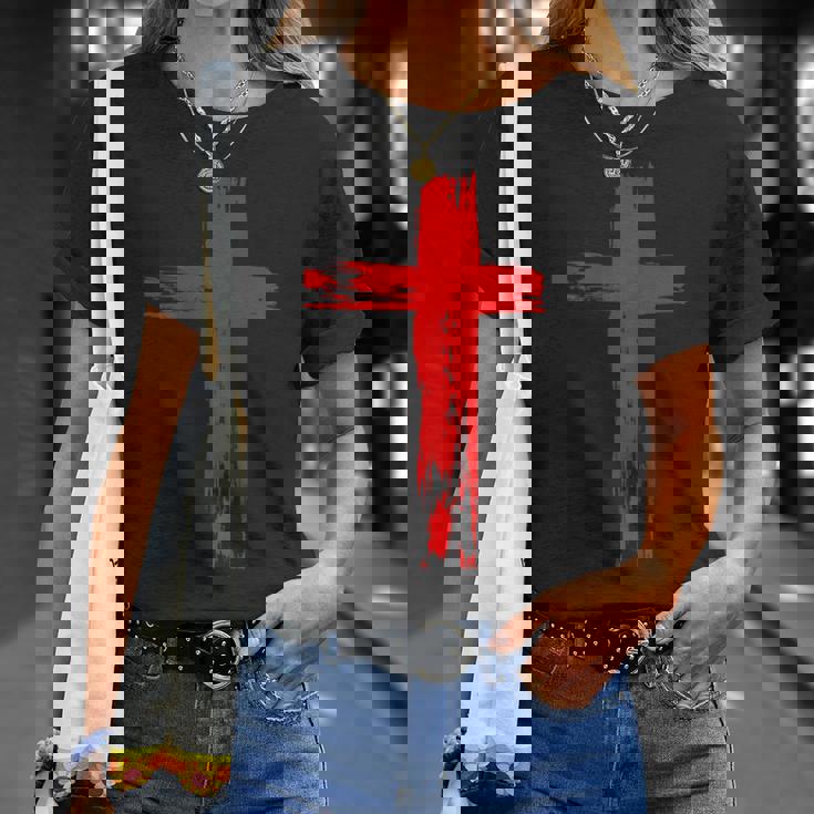 タトゥーレッドクロスオーダー I Christian I Brushtroke I Cross Tシャツ 彼女への贈り物