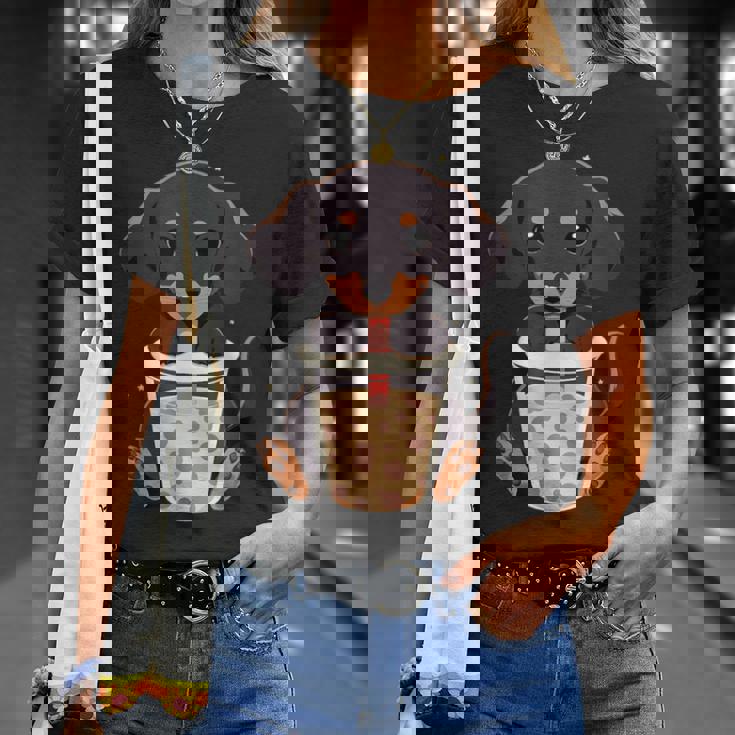 ダックスフンド ボバティー バブルティー アニメ カワイイ 犬 Tシャツ 彼女への贈り物