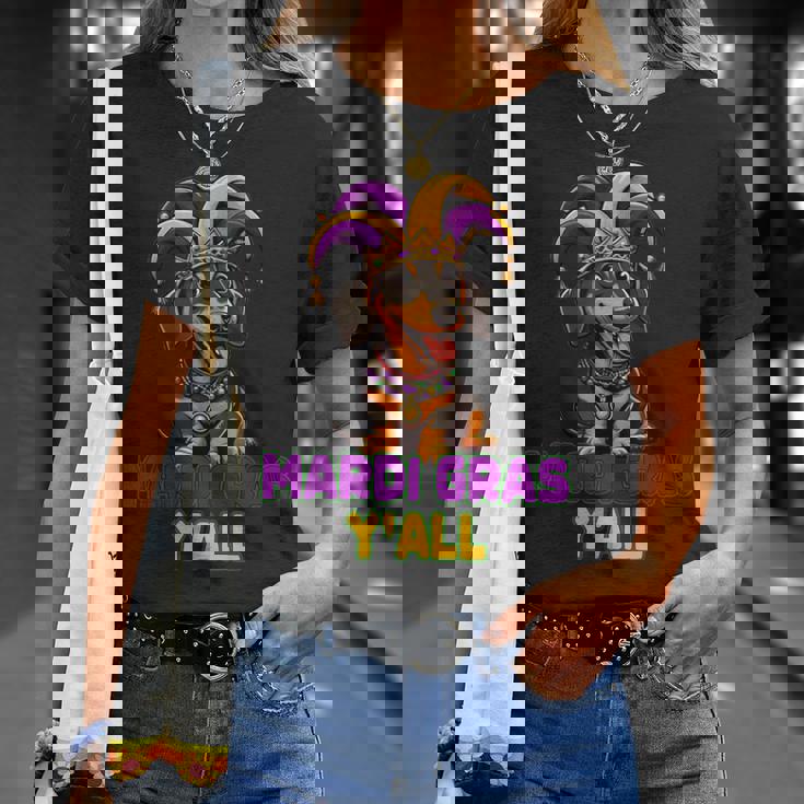 ダックスフンド 犬 マルディグラ Y'all Tシャツ 彼女への贈り物