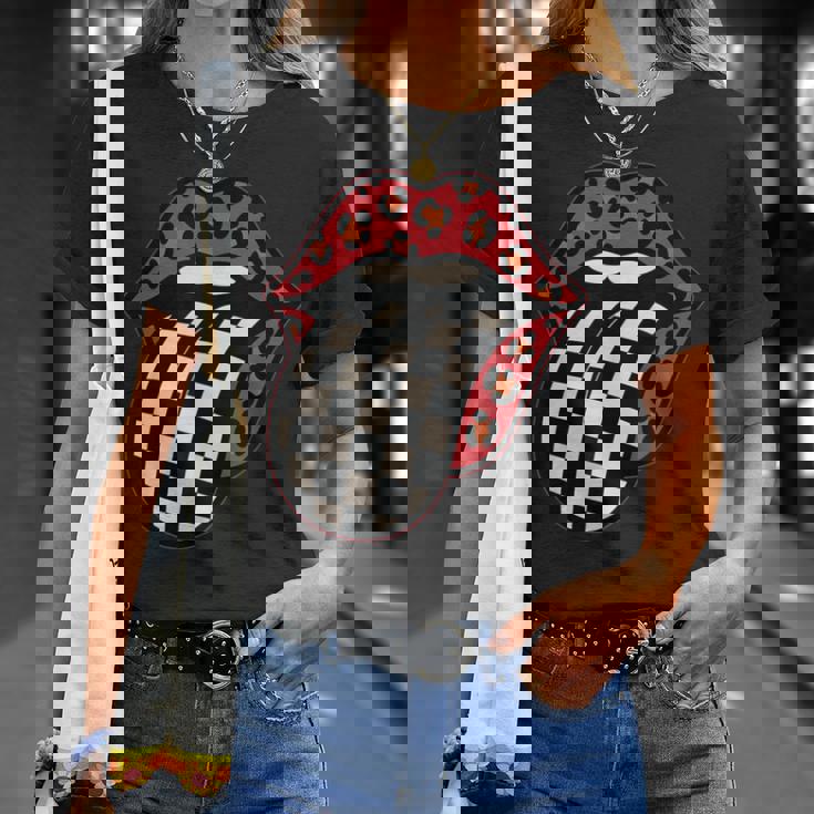 チェック 舌 赤 ヒョウ 唇 レース Tシャツ 彼女への贈り物