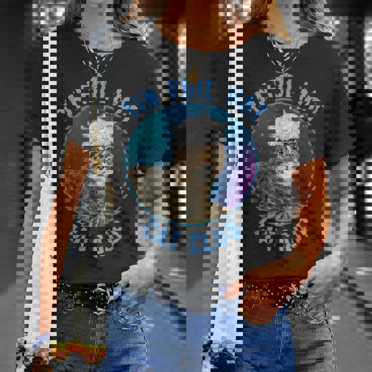 ティンホイルハットキャットクラブ陰謀論おかしい Tシャツ 彼女への贈り物