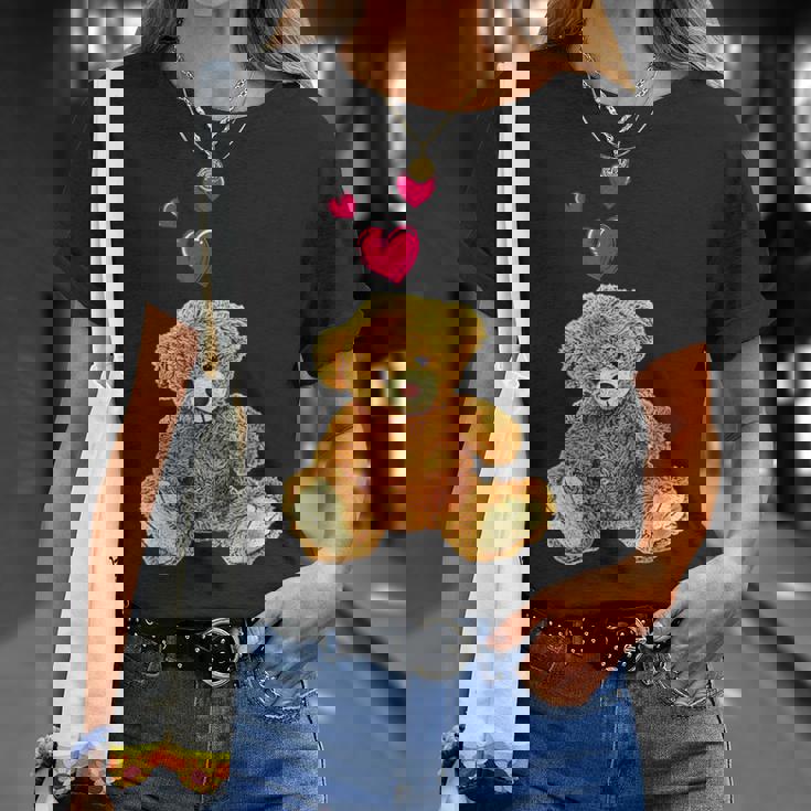 テディベアとハートのかわいいテディベアモチーフ Tシャツ 彼女への贈り物