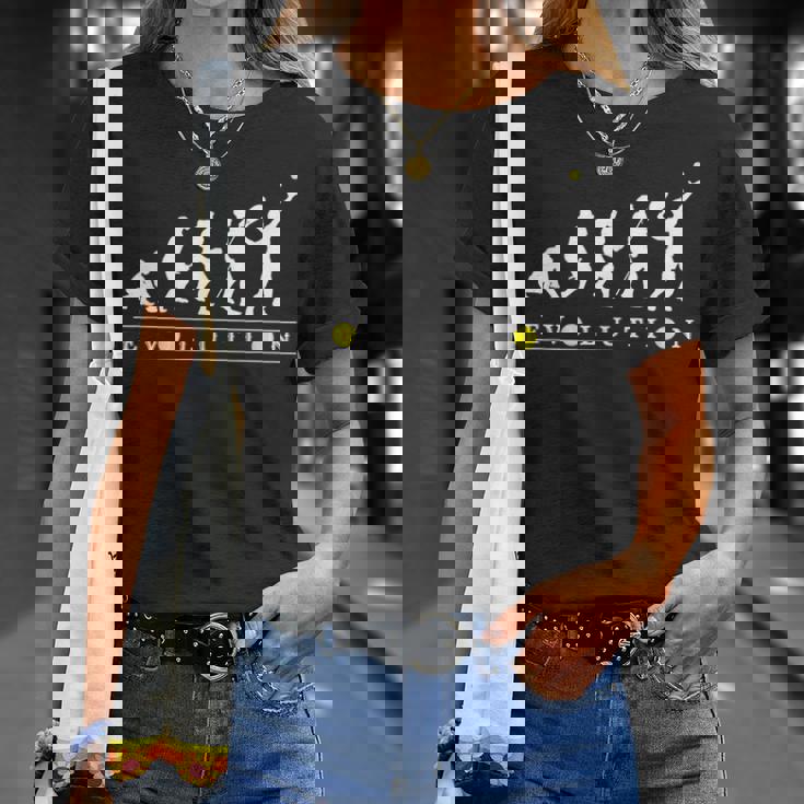 おもしろ テニス 人類の進化 かっこいい シルエット テニスプレイヤー ネタ デザイン 記念品 テニス選手 Tシャツ 彼女への贈り物