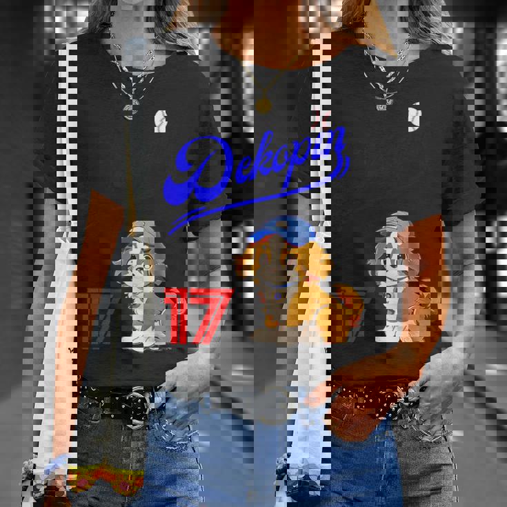 デコピン、デコイ、犬シャツ、No17、大谷、愛犬、コーイケルホンディエ、野球観戦、Dekopindecoy 誕生日 Tシャツ 彼女への贈り物