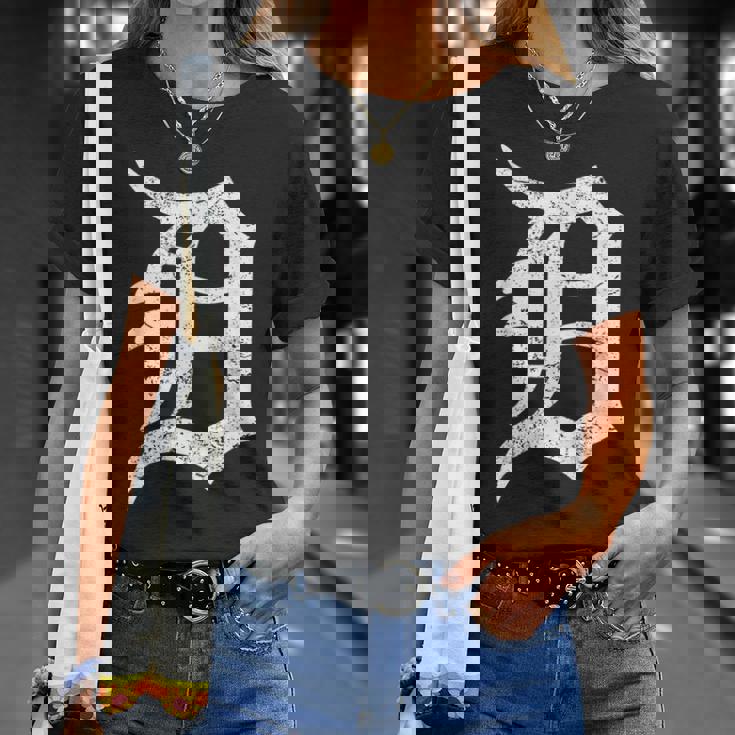 デトロイトグラフィック D ディストレスト グランジ モーターシティ Tシャツ 彼女への贈り物