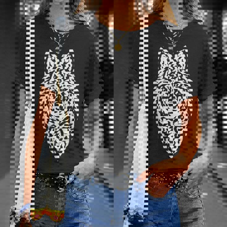 トライバルウルフ 北欧モチーフ ゲール柄 ライトウルフ Tシャツ 彼女への贈り物