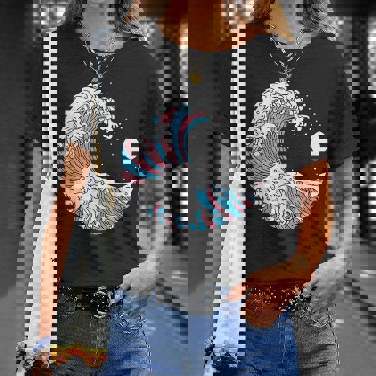 トランスジェンダー プライド Lgbtq トランスフラッグ 日本のウェーブアート Lgbt Tシャツ 彼女への贈り物